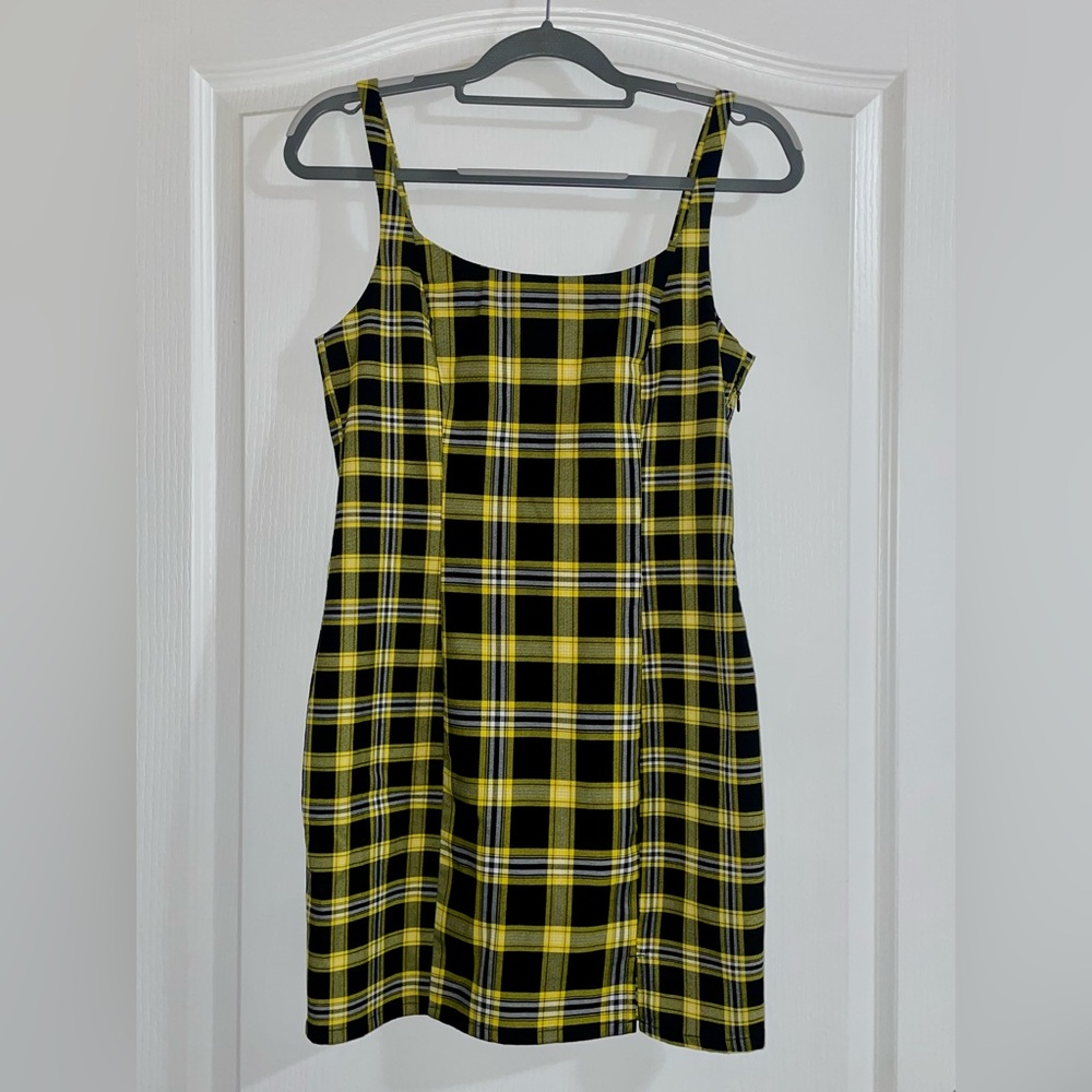 H&M Plaid Yellow Mini Dress NWOT
